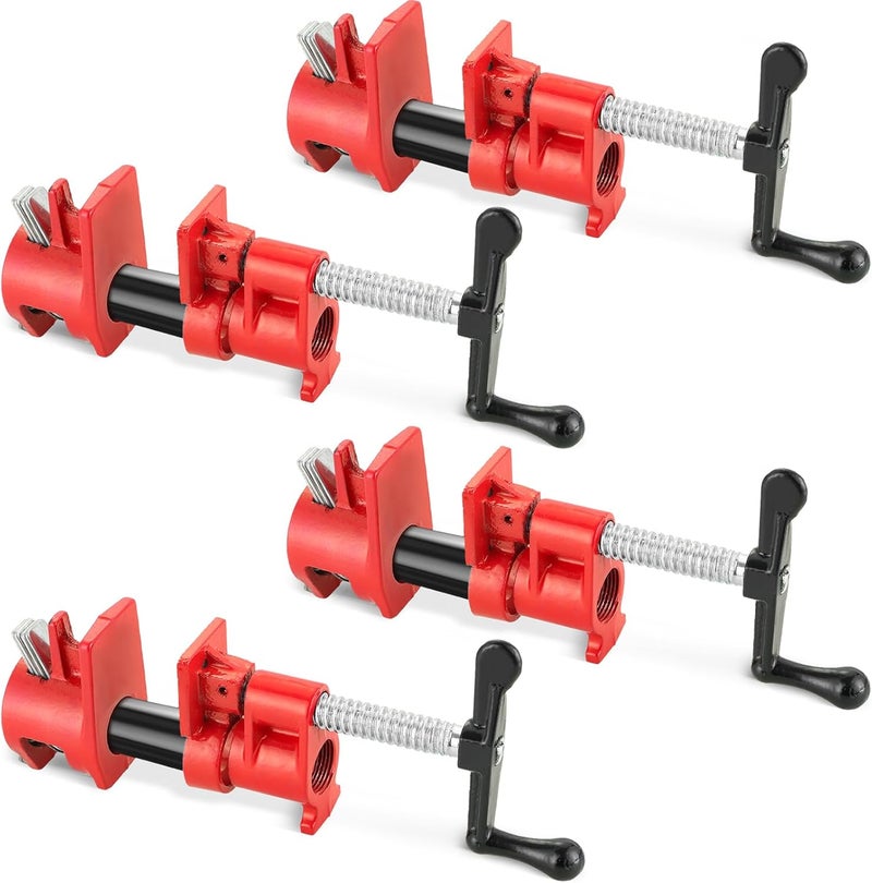 FLK Tech 4 Pack Wood Gluing Pipe Clamp Fixture for 3/4 Inch Pipe, Heavy Duty Pipe Clamps, Cast Iron Wood Clamps Quick Release for Woodworking, Carpentry, Home Improvement, and DIY Projects - Image 1